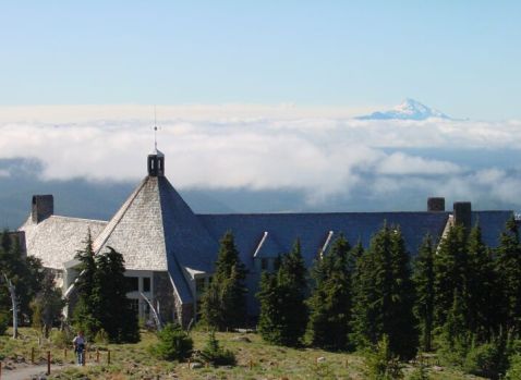Timberline Lodge with Mount Jefferson in the background